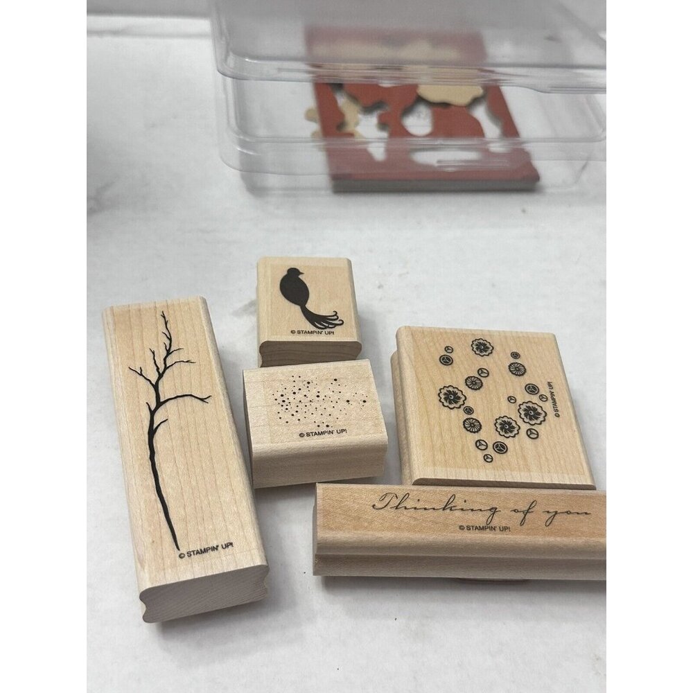 Stampin Up BIRD ON A BRANCH 5 wood mount stamps Tree blossoms thinking of you‎ - Picture 4 of 8